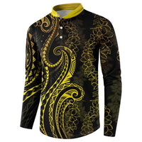 Polynesia Plumeria Lei Button Sweatshirt Black Gold Curves Motif LT7 - Polynesian Pride