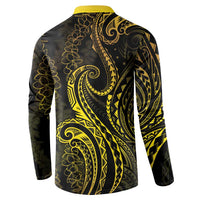 Polynesia Plumeria Lei Button Sweatshirt Black Gold Curves Motif LT7 - Polynesian Pride