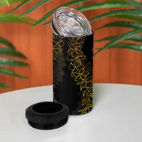 Polynesia Plumeria Lei 4 in 1 Can Cooler Tumbler Black Gold Curves Motif LT7 - Polynesian Pride