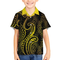Polynesia Plumeria Lei Family Matching Tank Maxi Dress and Hawaiian Shirt Black Gold Curves Motif