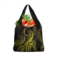 Polynesia Plumeria Lei Grocery Bag Black Gold Curves Motif LT7 1-pack One Size Gold - Polynesian Pride
