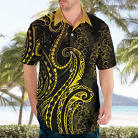 Polynesia Plumeria Lei Hawaiian Shirt Black Gold Curves Motif LT7 - Polynesian Pride