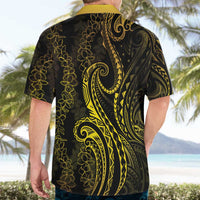 Polynesia Plumeria Lei Hawaiian Shirt Black Gold Curves Motif LT7 - Polynesian Pride