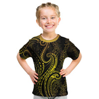 Polynesia Plumeria Lei Kid T Shirt Black Gold Curves Motif