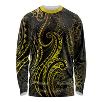 Polynesia Plumeria Lei Long Sleeve Shirt Black Gold Curves Motif LT7 Unisex Gold - Polynesian Pride