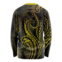 Polynesia Plumeria Lei Long Sleeve Shirt Black Gold Curves Motif LT7 - Polynesian Pride
