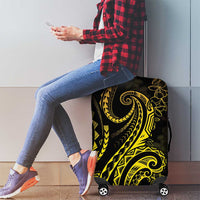 Polynesia Plumeria Lei Luggage Cover Black Gold Curves Motif