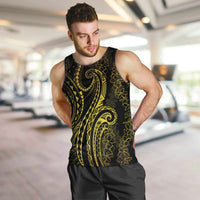 Polynesia Plumeria Lei Men Tank Top Black Gold Curves Motif LT7 Gold - Polynesian Pride