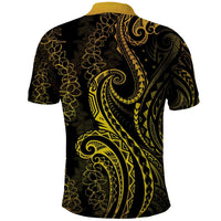 Polynesia Plumeria Lei Polo Shirt Black Gold Curves Motif