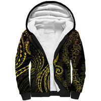 Polynesia Plumeria Lei Sherpa Hoodie Black Gold Curves Motif LT7 Unisex Gold - Polynesian Pride