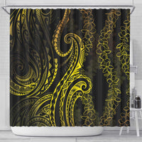 Polynesia Plumeria Lei Shower Curtain Black Gold Curves Motif