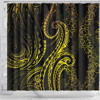 Polynesia Plumeria Lei Shower Curtain Black Gold Curves Motif