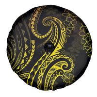 Polynesia Plumeria Lei Spare Tire Cover Black Gold Curves Motif