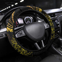 Polynesia Plumeria Lei Steering Wheel Cover Black Gold Curves Motif LT7 Universal Fit Gold - Polynesian Pride
