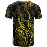 Polynesia Plumeria Lei T Shirt Black Gold Curves Motif