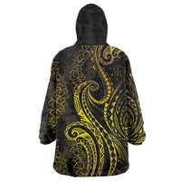 Polynesia Plumeria Lei Wearable Blanket Hoodie Black Gold Curves Motif LT7 - Polynesian Pride