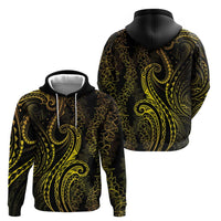 Polynesia Plumeria Lei Zip Hoodie Black Gold Curves Motif