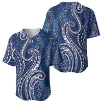 Polynesia Plumeria Lei Baseball Jersey Navy Blue Curves Motif