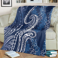 Polynesia Plumeria Lei Blanket Navy Blue Curves Motif