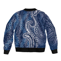 Polynesia Plumeria Lei Bomber Jacket Navy Blue Curves Motif