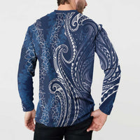 Polynesia Plumeria Lei Button Sweatshirt Navy Blue Curves Motif LT7 - Polynesian Pride