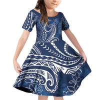 Polynesia Plumeria Lei Family Matching Off Shoulder Short Dress and Hawaiian Shirt Navy Blue Curves Motif