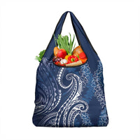 Polynesia Plumeria Lei Grocery Bag Navy Blue Curves Motif LT7 1-pack One Size Navy Blue - Polynesian Pride