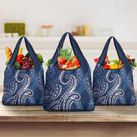 Polynesia Plumeria Lei Grocery Bag Navy Blue Curves Motif LT7 3-pack One Size Navy Blue - Polynesian Pride