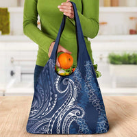 Polynesia Plumeria Lei Grocery Bag Navy Blue Curves Motif LT7 - Polynesian Pride