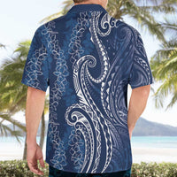 Polynesia Plumeria Lei Hawaiian Shirt Navy Blue Curves Motif LT7 - Polynesian Pride