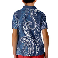 Polynesia Plumeria Lei Kid Polo Shirt Navy Blue Curves Motif