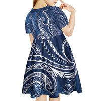 Polynesia Plumeria Lei Kid Short Sleeve Dress Navy Blue Curves Motif LT7 - Polynesian Pride