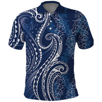 Polynesia Plumeria Lei Polo Shirt Navy Blue Curves Motif