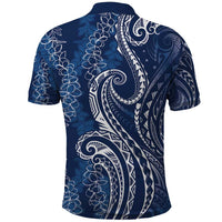Polynesia Plumeria Lei Polo Shirt Navy Blue Curves Motif
