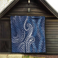 Polynesia Plumeria Lei Quilt Navy Blue Curves Motif
