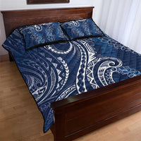 Polynesia Plumeria Lei Quilt Bed Set Navy Blue Curves Motif LT7 - Polynesian Pride