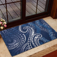 Polynesia Plumeria Lei Rubber Doormat Navy Blue Curves Motif LT7 - Polynesian Pride