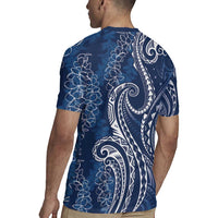 Polynesia Plumeria Lei Rugby Jersey Navy Blue Curves Motif
