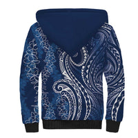Polynesia Plumeria Lei Sherpa Hoodie Navy Blue Curves Motif LT7 - Polynesian Pride