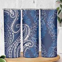 Polynesia Plumeria Lei Skinny Tumbler Navy Blue Curves Motif