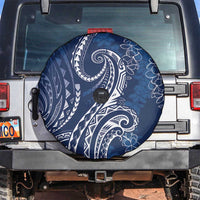 Polynesia Plumeria Lei Spare Tire Cover Navy Blue Curves Motif