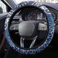 Polynesia Plumeria Lei Steering Wheel Cover Navy Blue Curves Motif LT7 - Polynesian Pride