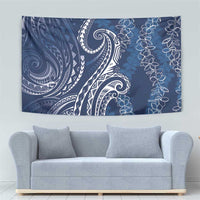 Polynesia Plumeria Lei Tapestry Navy Blue Curves Motif
