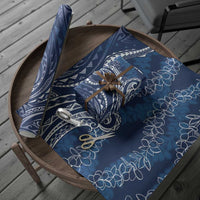 Polynesia Plumeria Lei Wrapping Paper Navy Blue Curves Motif LT7 - Polynesian Pride