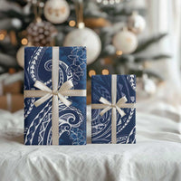Polynesia Plumeria Lei Wrapping Paper Navy Blue Curves Motif LT7 - Polynesian Pride