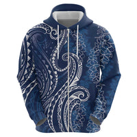 Polynesia Plumeria Lei Zip Hoodie Navy Blue Curves Motif
