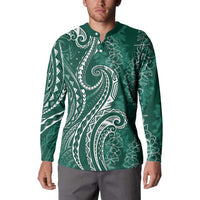 Polynesia Plumeria Lei Button Sweatshirt Sage Green Curves Motif LT7 - Polynesian Pride