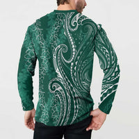 Polynesia Plumeria Lei Button Sweatshirt Sage Green Curves Motif LT7 - Polynesian Pride