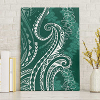 Polynesia Plumeria Lei Canvas Wall Art Sage Green Curves Motif LT7 Without Frame Dark Green - Polynesian Pride