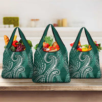 Polynesia Plumeria Lei Grocery Bag Sage Green Curves Motif LT7 3-pack One Size Dark Green - Polynesian Pride